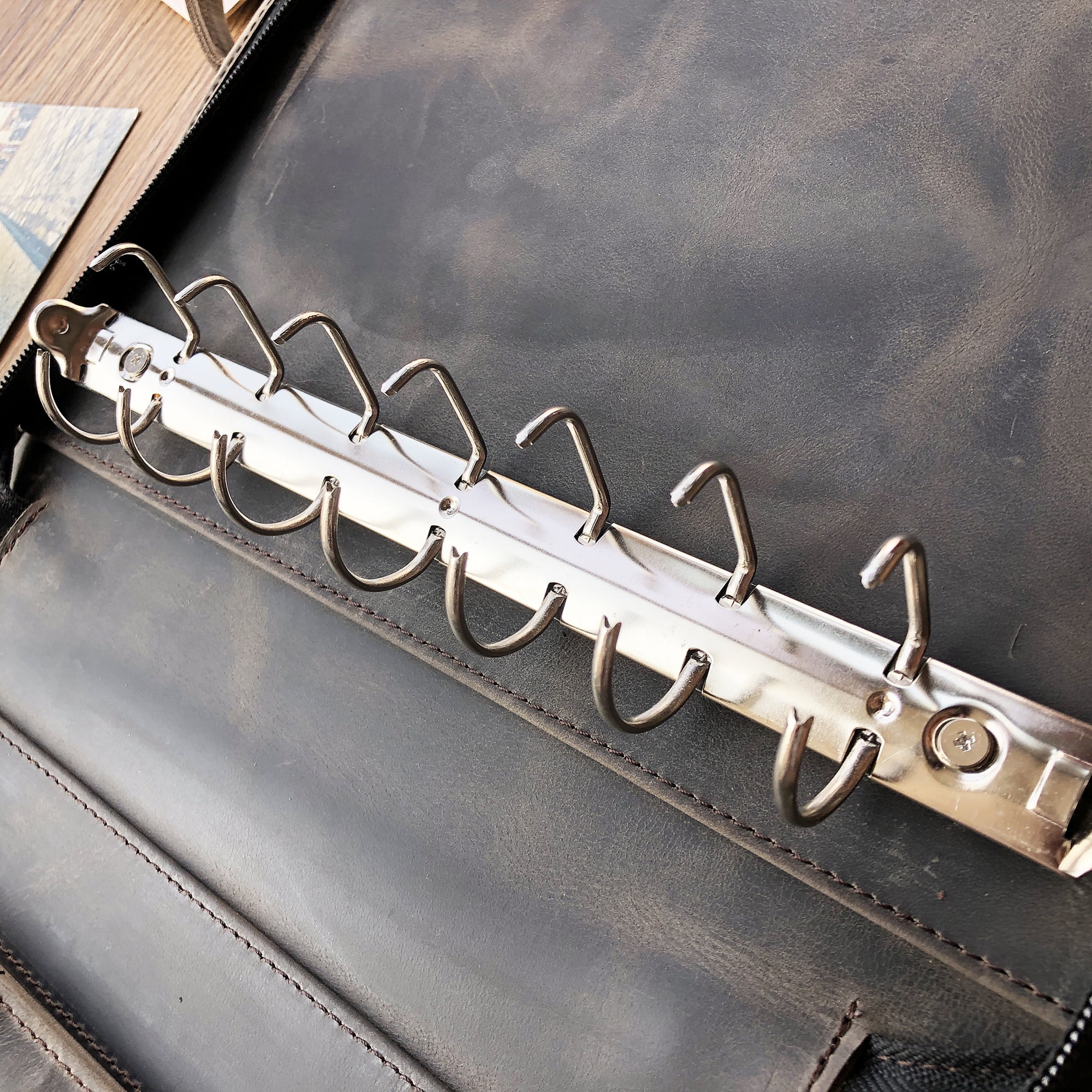 7 Ring Check Binder Cowhide Leather Check Portfolio for 3-Up Business Checks, Check Book Binder with Handle, Zippered Check Holder with 500 Check Capacity, Personalized Checkbook