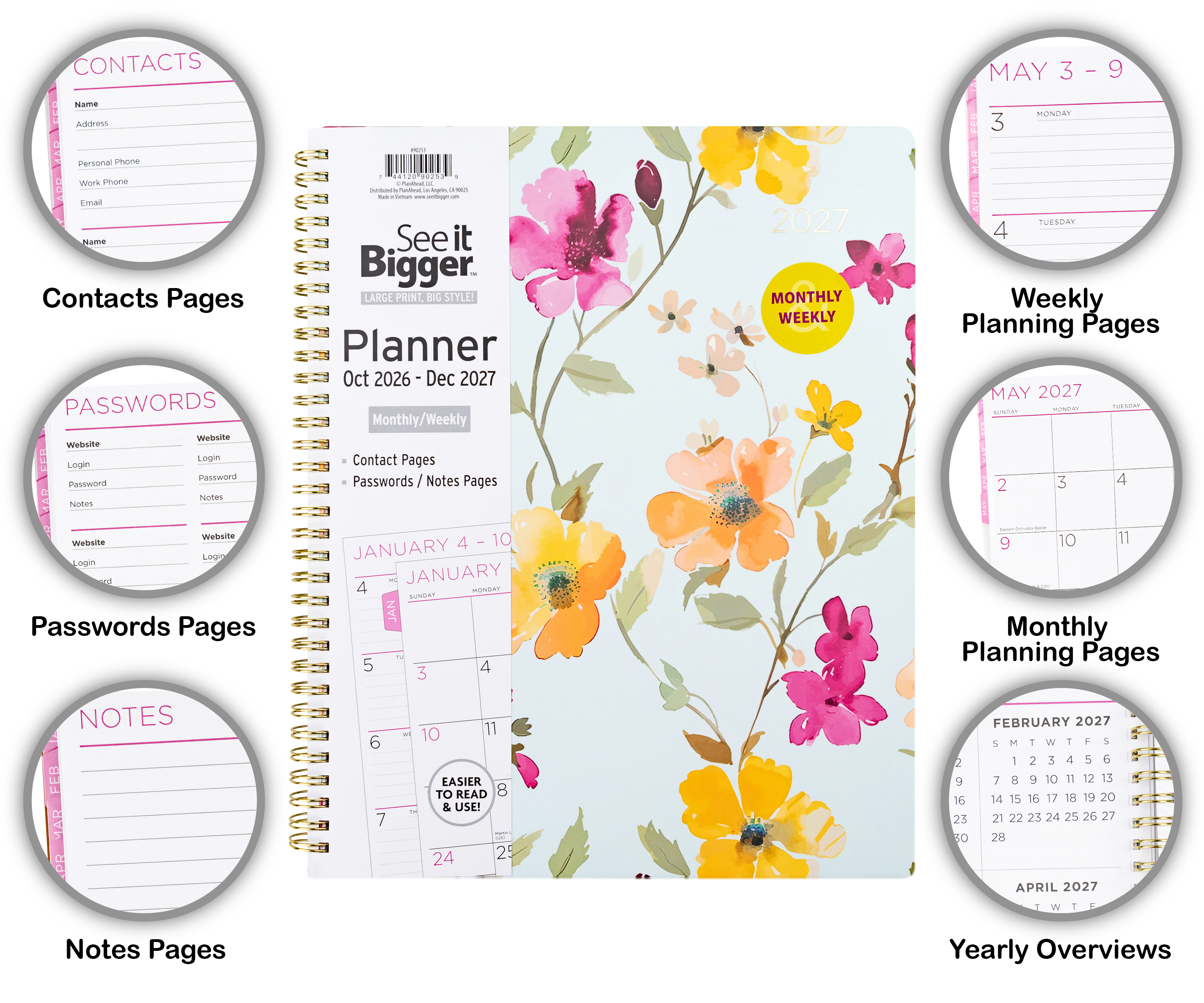 See It Bigger 15-Month Planner, Blue Floral, Oct 2026–Dec 2027 photo 2