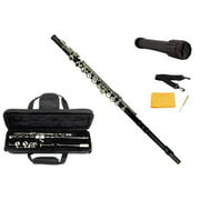 Merano Black/Silver Flute with Carrying Case+Black Stand+Clean Rod