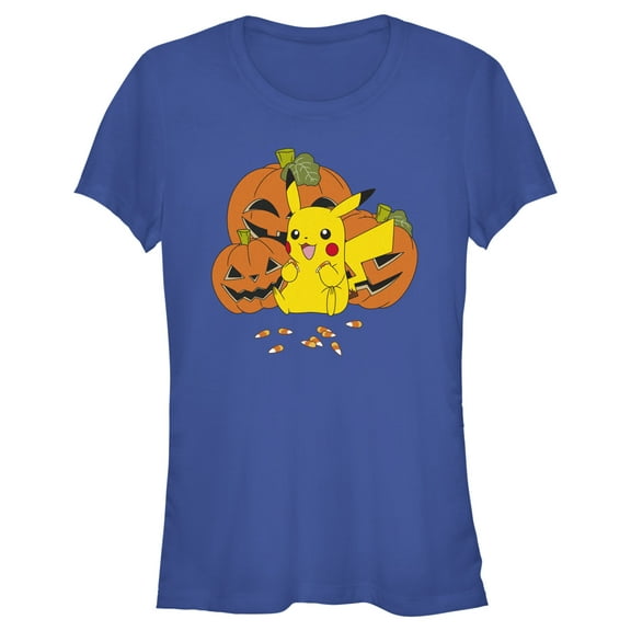 Junior's Pokemon Halloween Pikachu Jack-O'-Lanterns  Graphic Tee Royal Blue Large