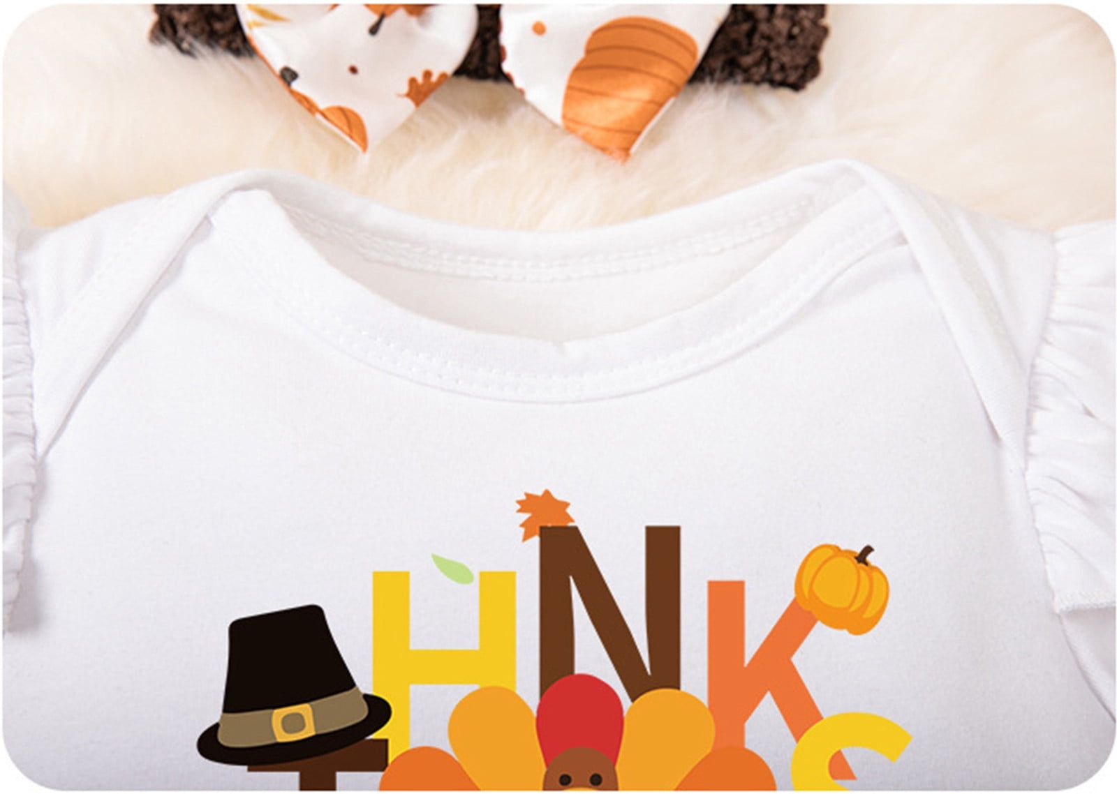 Weebloom Thanksgiving Baby Girl Outfit Bodysuit+Tutu Skirt+Headband Set Clothes Sets Outfits White 0-3 Months