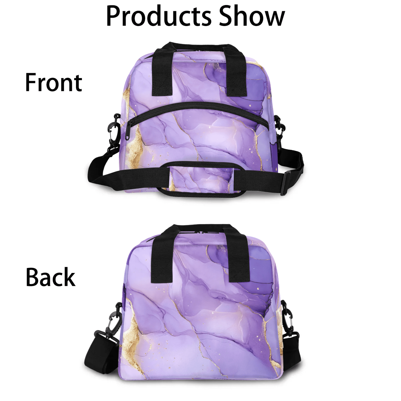 Herdesigns Purple Lunch Bag for Men Women Adults Marble Insulated Lunch Box Leakproof Cooler Tote Bag Organizer with Adjustable Shoulder Strap