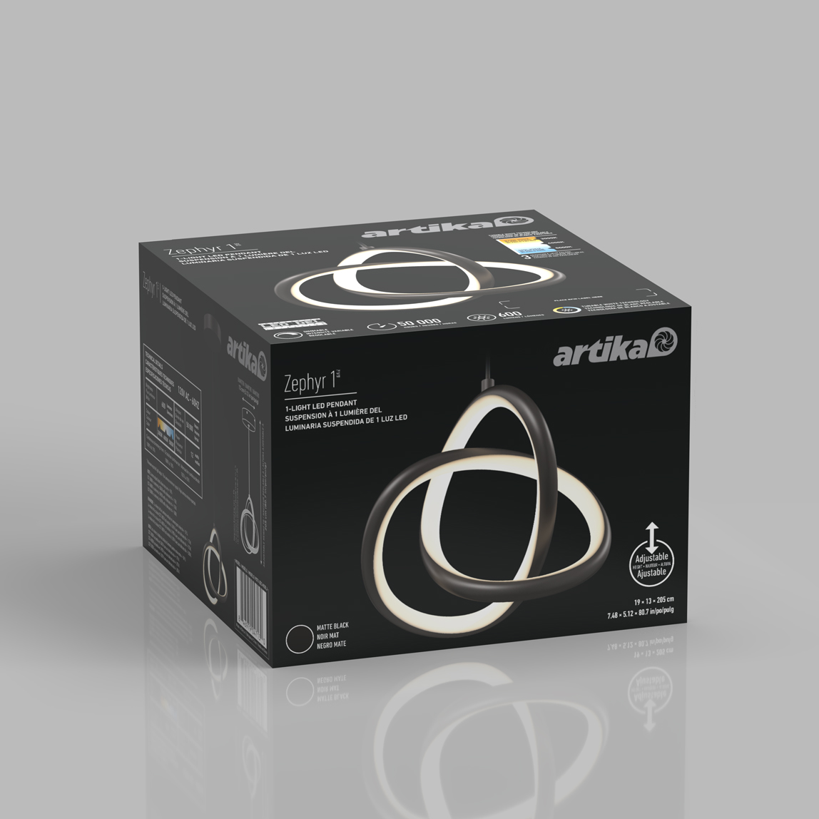 Artika Zephyr 1 Light Modern LED Pendant 3 CCT Black