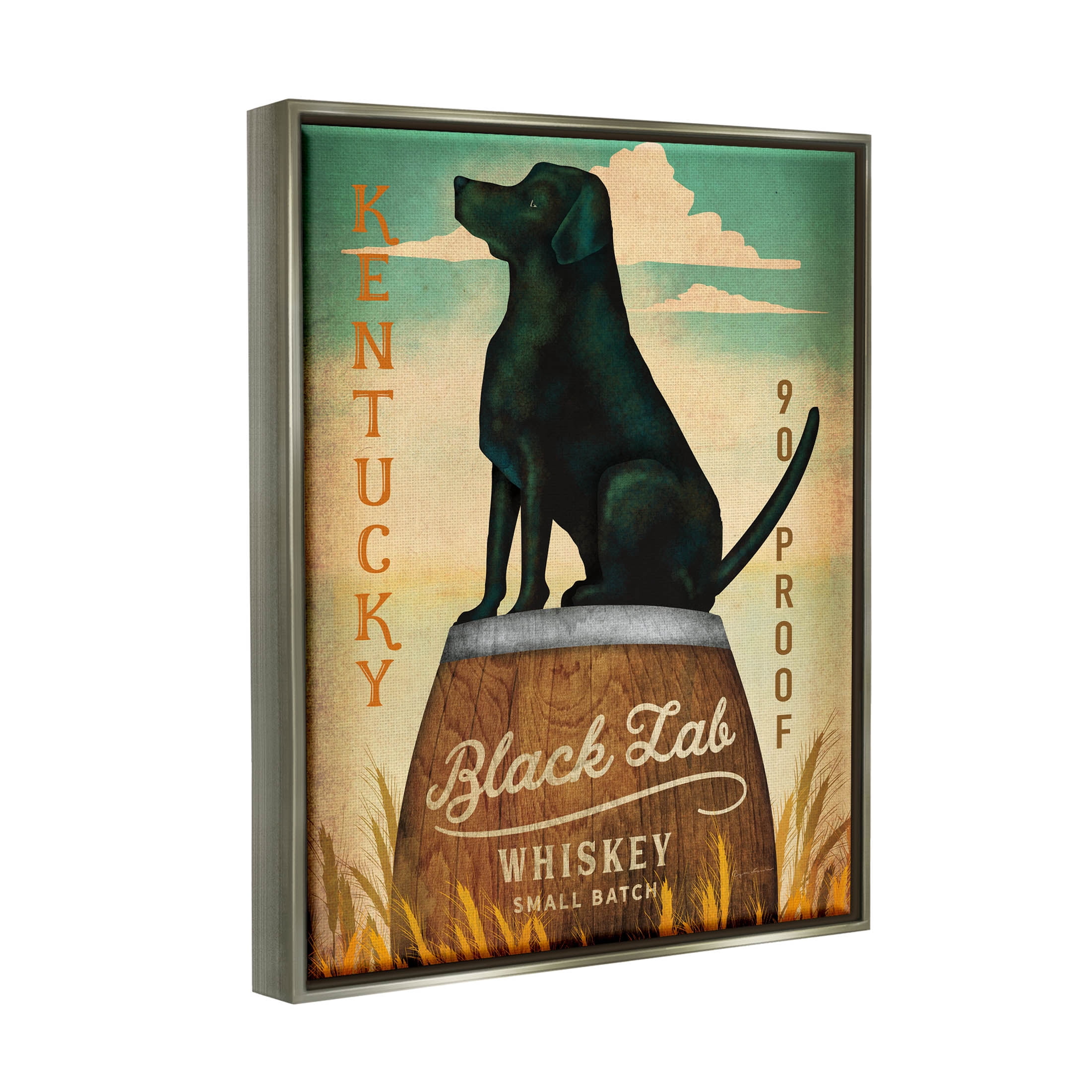 Stupell Industries Black Lab Whiskey Vintage Brewing Sign Graphic Art Luster Gray Floating Framed Canvas Print Wall Art, Design by Ryan Fowler