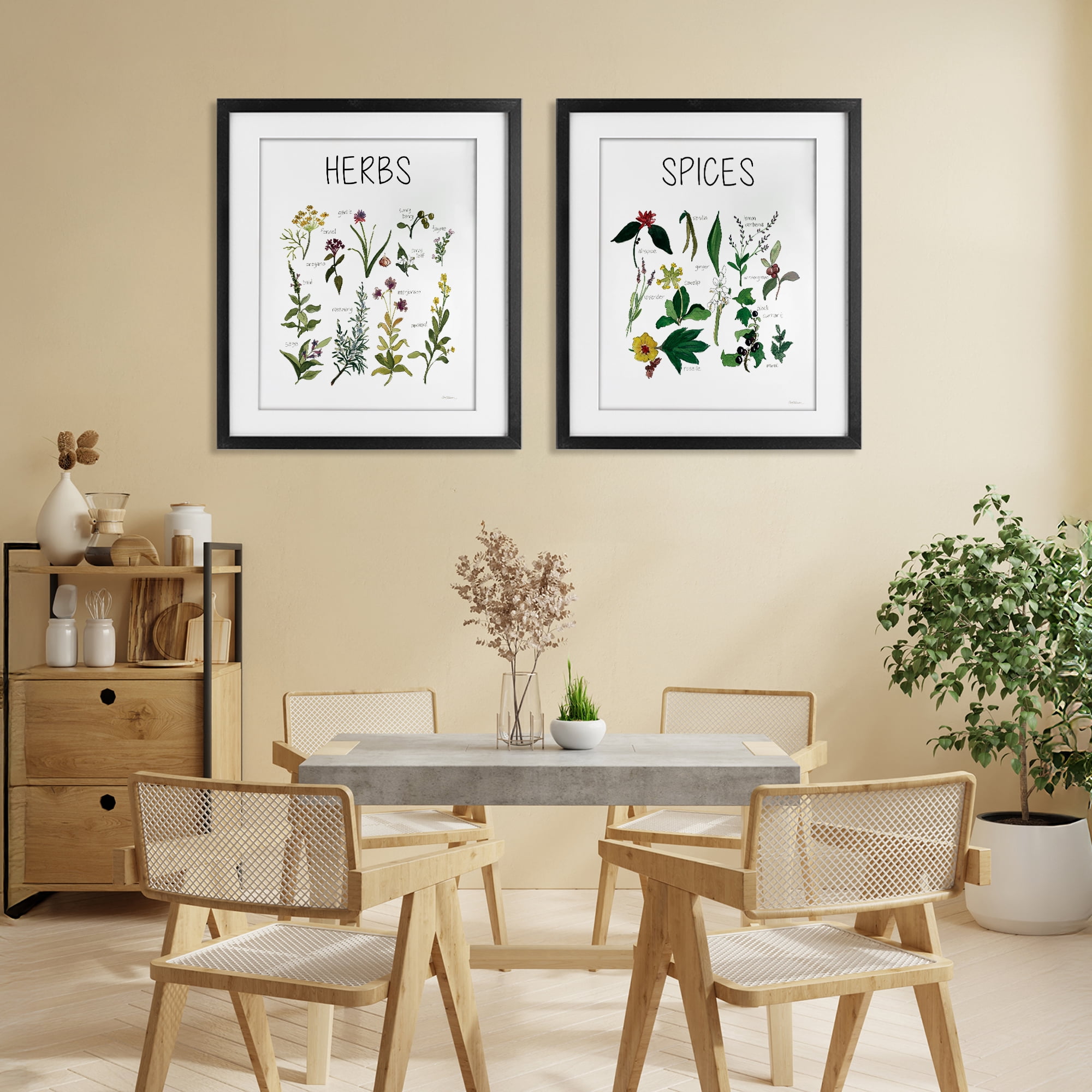 Stupell Industries Culinary Herbs & Spices 2 Piece Black Framed Print Under Glass Set, design by Carol Robinson