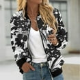 thumbnail image 2 of Herrnalise Women's Bomber Jacket Casual Coat Zip Up Outerwear Windbreaker Floral Prints Overcoat With Pockets Gray,XL, 2 of 5
