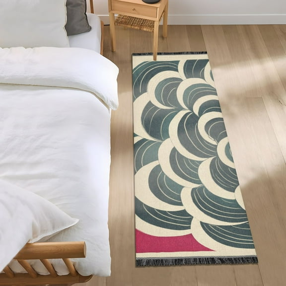 Swirls Japanese Woodblock Print Style Bedroom Runner Rug 2'x 6' Non Slip Carpet Indoor Home Area Rug Living Room