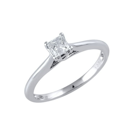 - 14 Karat White Gold 1/3 Carat Princess Cut Solitaire Diamond Engagement Ring