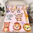 thumbnail image 2 of Manfei Cartoon Animals Bed Sheets 4pcs for Boys Girls, Lion Tiger Giraffe King Sheets, Elephant Monkey Bear Sheet Set, Pink Microfiber Bedroom Decor, 2 of 7
