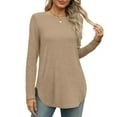 thumbnail image 4 of Womens T-Shirts Long Sleeve Round Neck Shirts Side Split Basic Loose Tunic Tops Casual, 4 of 8