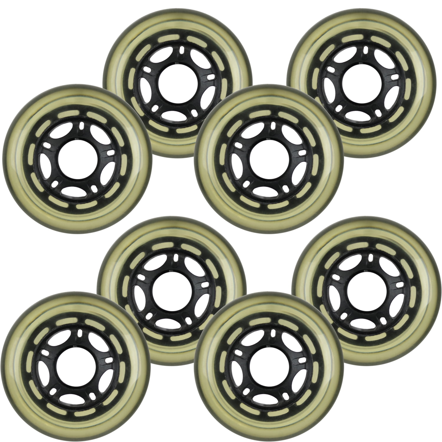 Inline Skate Replacement Wheels 76mm 78A Black/Clear 8 Pack
