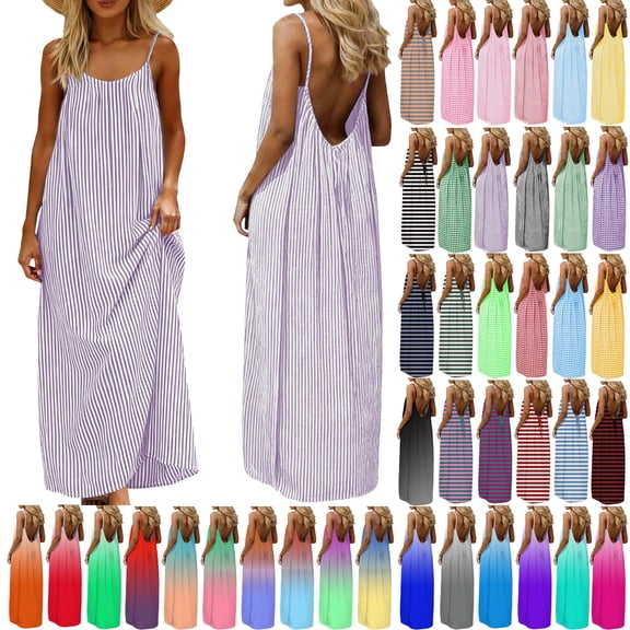 Summer Sleeveless Maxi Dress For Women Plus Size Backless Cami Dresses Spaghetti Strap Flowy Long Sundress Withback Beach Vacation Sundresses 2026 Trendy - S-3XL