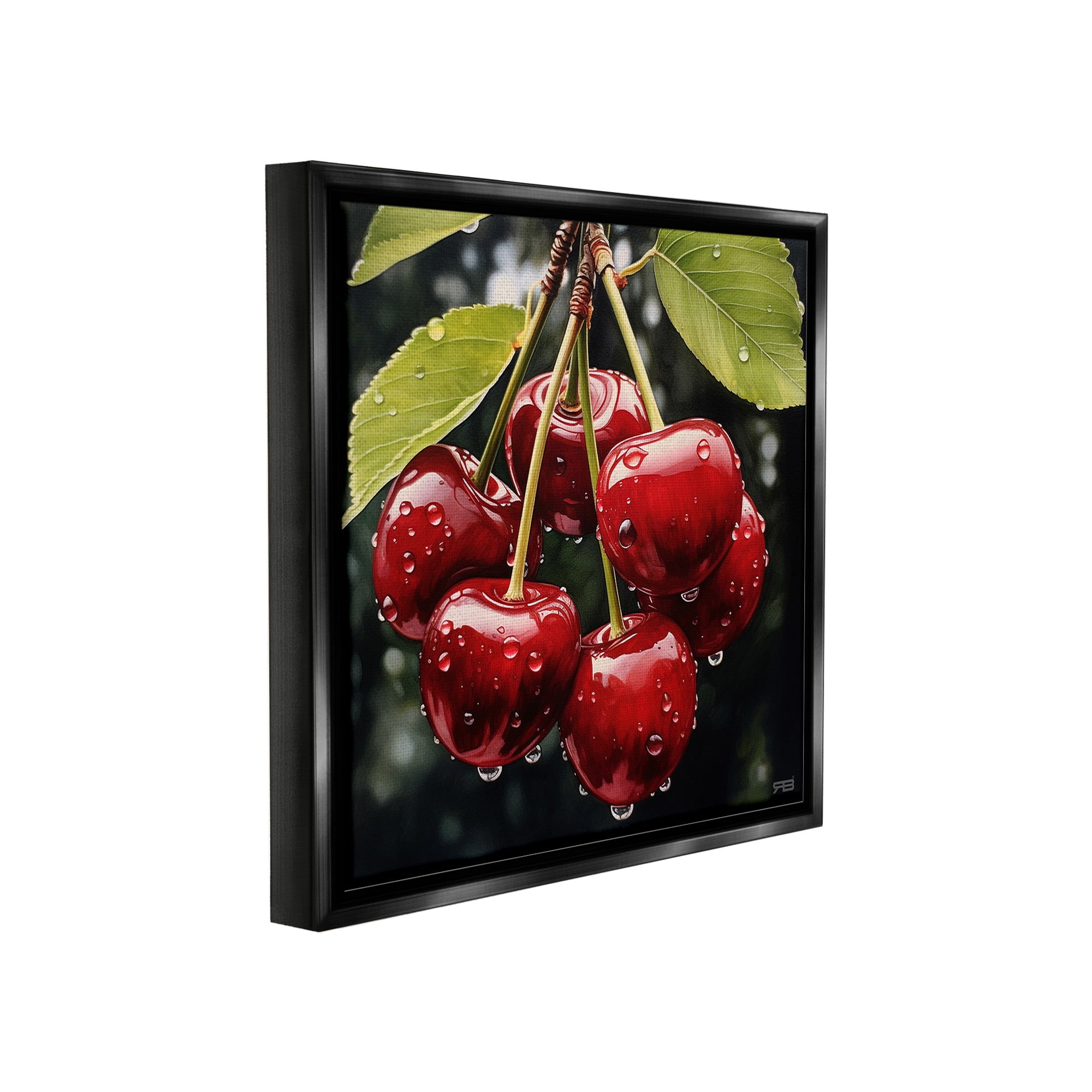 Stupell Industries Cherries with Water Droplets Food & Beverage Painting Black Floater Framed Canvas Art Print Wall Art, 18 x 18