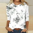 thumbnail image 2 of Pisexur Hauts pour Femmes Grande Taille Mode Chemises 3/4 Automne Décontractées Blouses à Col Rond Mignonnes à Imprimé Floral Tuniques Amples, 2 of 5