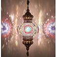 thumbnail image 4 of DEMMEX 10" Diameter XL Mosaic Globe Turkish Moroccan Hanging Pendant Lamp, Plug-in Ceiling Light with 15 ft Chain & Cord, 2.5 ft Hanging Height, No Wiring, Handmade (Multicolor-3), 4 of 5