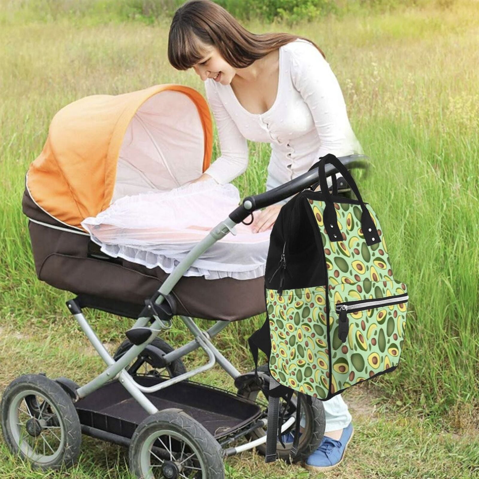 Ratiio Avocado With Seeds Mummy Backpack - Waterproof Twill Canvas, Large Capacity Diaper Bag with Multiple Pockets and Adjustable Straps