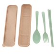 thumbnail image 2 of Utensilios para comer portátiles, cubiertos, pajitas de trigo, tenedor, , palillos con caja de almacenamiento, juego de cubiertos de viaje para Verde Soledad Cubiertos de viaje, 2 of 10