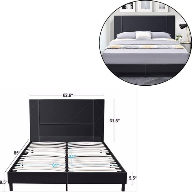 Queen Size Bed Frame, Velvet Queen Size Upholstered Platform Bed with Headboard, Mattress base