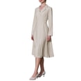 thumbnail image 4 of Vestido midi plisado de mujer con solapa de pico, manga larga, corte A, XL, beige, 4 of 5