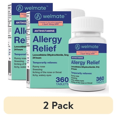 (2 pack) WELMATE Generic Xyzal Levocetirizine Dihydrochloride 5 mg Allergy Relief Antihistamine 24 Hour 360 Tablets