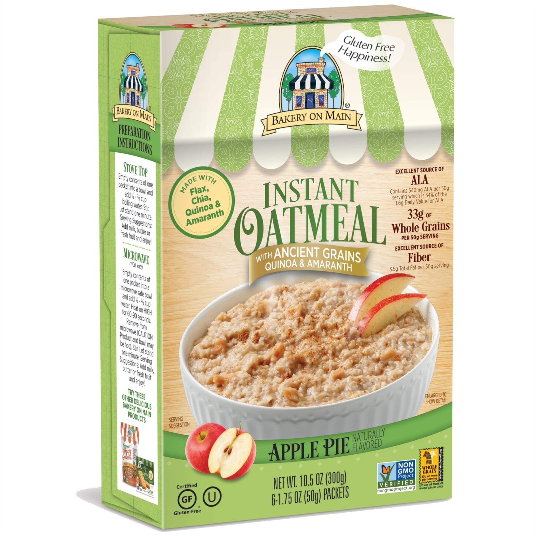 Bakery on Main Gluten Free NonGMO Instant Oatmeal, Apple Pie, 10.5
