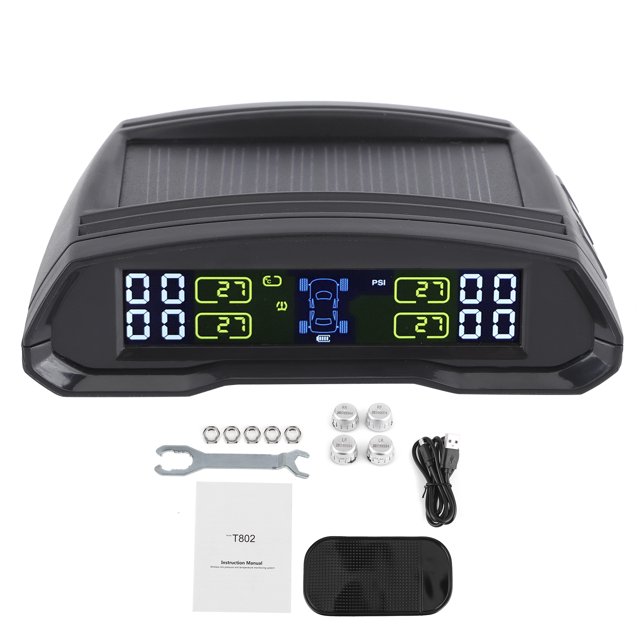 Detector inalámbrico de monitor de presión de neumáticos TPMS con 4 sensores USB + carga de panel solar Jadeshay A