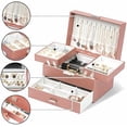 thumbnail image 3 of Jewelry Organizer Box, Jewelry Box Organizer for Women Girls, 3 Layers Large Jewelry Storage Case for Earring, Rings, Necklaces Bracelets, Watch (Rose Gold), 3 of 8