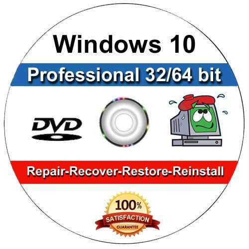 Windows 10 Professional Repair, Recover, Restore & Re-install 32/64 Bit DVD Plus Drivers Pack