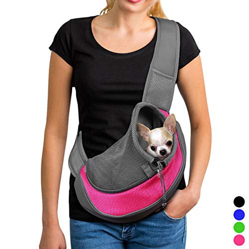 S , Red M-Aimee Pet Dog Sling Carrier Breathable Mesh Travel Safe Sling Bag Carrier for Dogs Cats up to 5 lbs