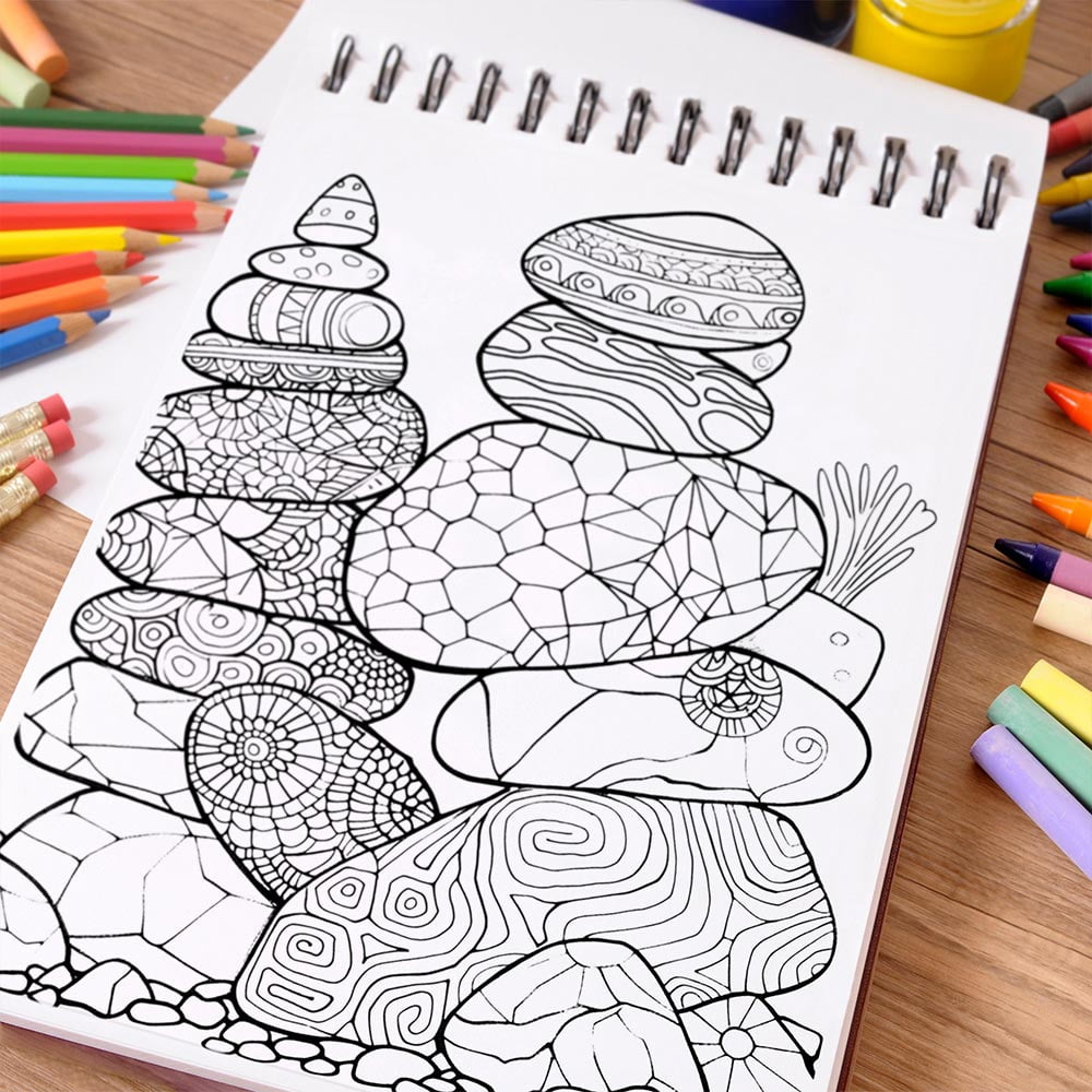 NETHOUSE Mandalas Rocks Coloring Book For Adults Relaxation & Stress Relief, 30 Coloring Pages Featuring Mandala Rocks, Intricate Stone Patterns, Calming Zen Designs, and Meditative Artworks
