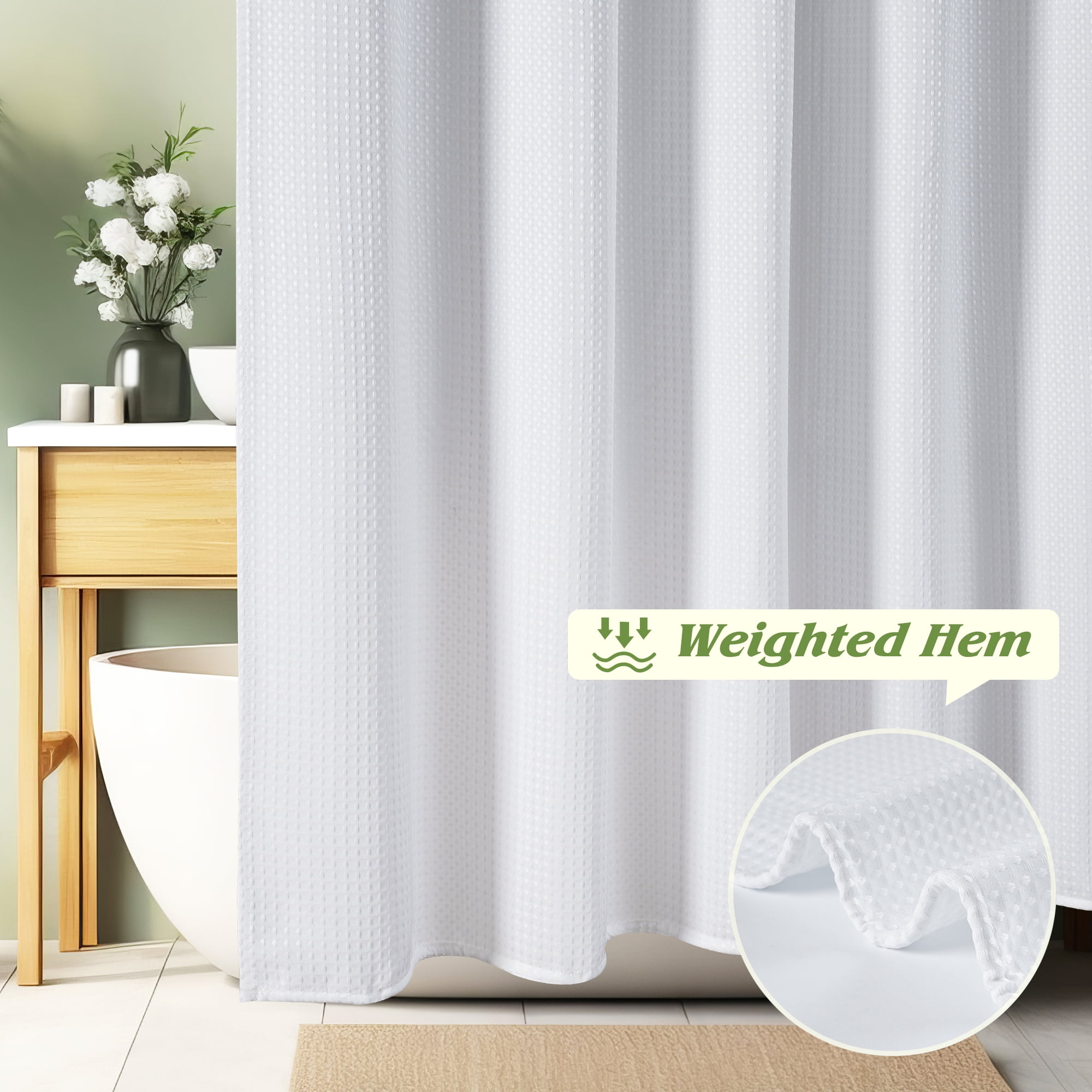 Inosoo White Waffle Shower Curtain, 72"x 84" Extra Long Heavy Duty Waffle Weave Fabric Shower Curtains for Bathroom, Tall Hotel Luxury Cloth Bath Curtain