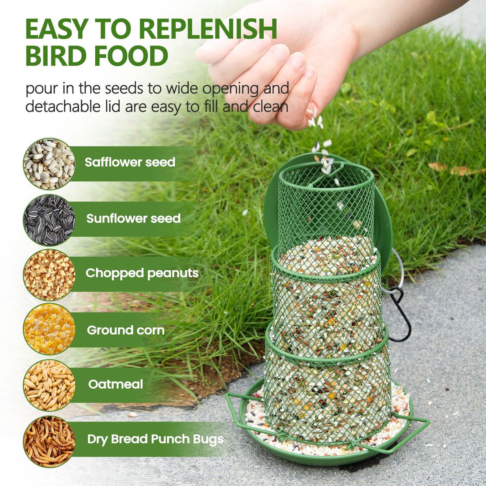 Djiypn Bird Feeders for Outdoors Squirrel Proof - Collapsible Plastic/Iron Hanging Feeder, Easy to Fill for Garden Yard Patio, Ideal for Bird Lovers & Outdoor Enthusiasts