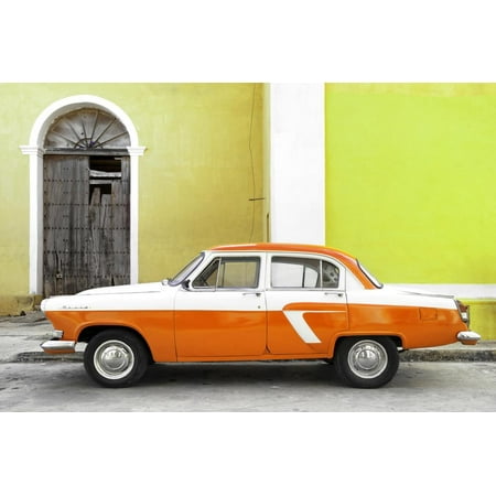 Cuba Fuerte Collection - American Classic Car White and Orange Print Wall Art By Philippe