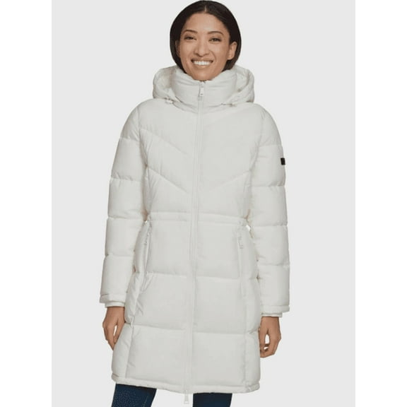 DKNY Women's Long Puffer Jacket Chevron Walker XL
