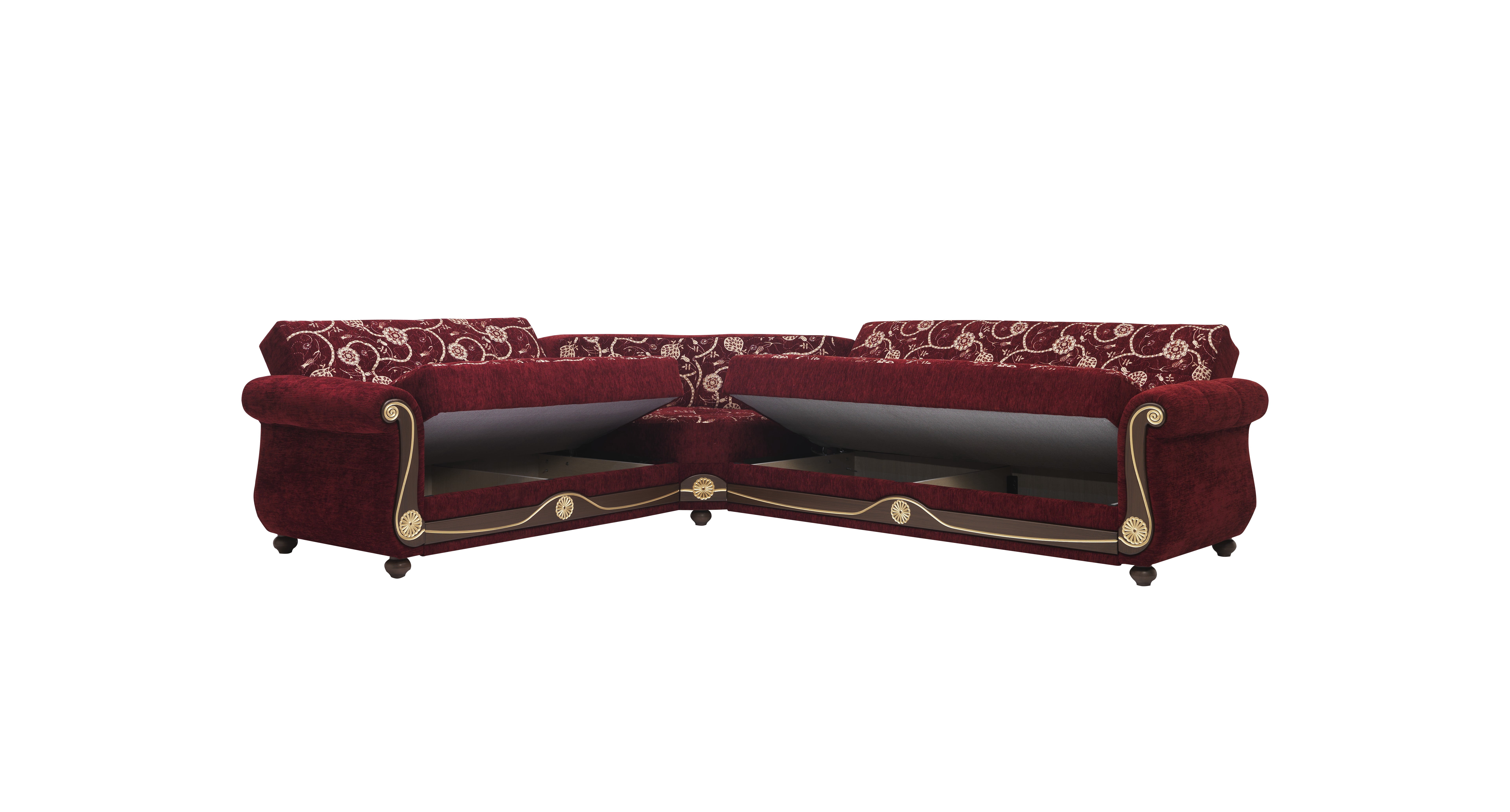 Ottomanson Convertible Sleeper Sectional Sofa Bed with Hidden Storage, Firm Comfort Extra Seating, Burgundy