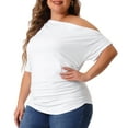 thumbnail image 2 of DARING DIVA Women's Plus Tops One Shoulder Ruched Basic Blouses 3X White, 2 of 6
