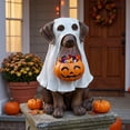 thumbnail image 4 of Halloween Ghost Dog Statue, Resin Sitting Dog Figurine with Ghost Costume and Pumpkin Candy Bucket, Trick Bowl Decor for Indoor Outdoor Yard Porch Home Party, 4 of 9