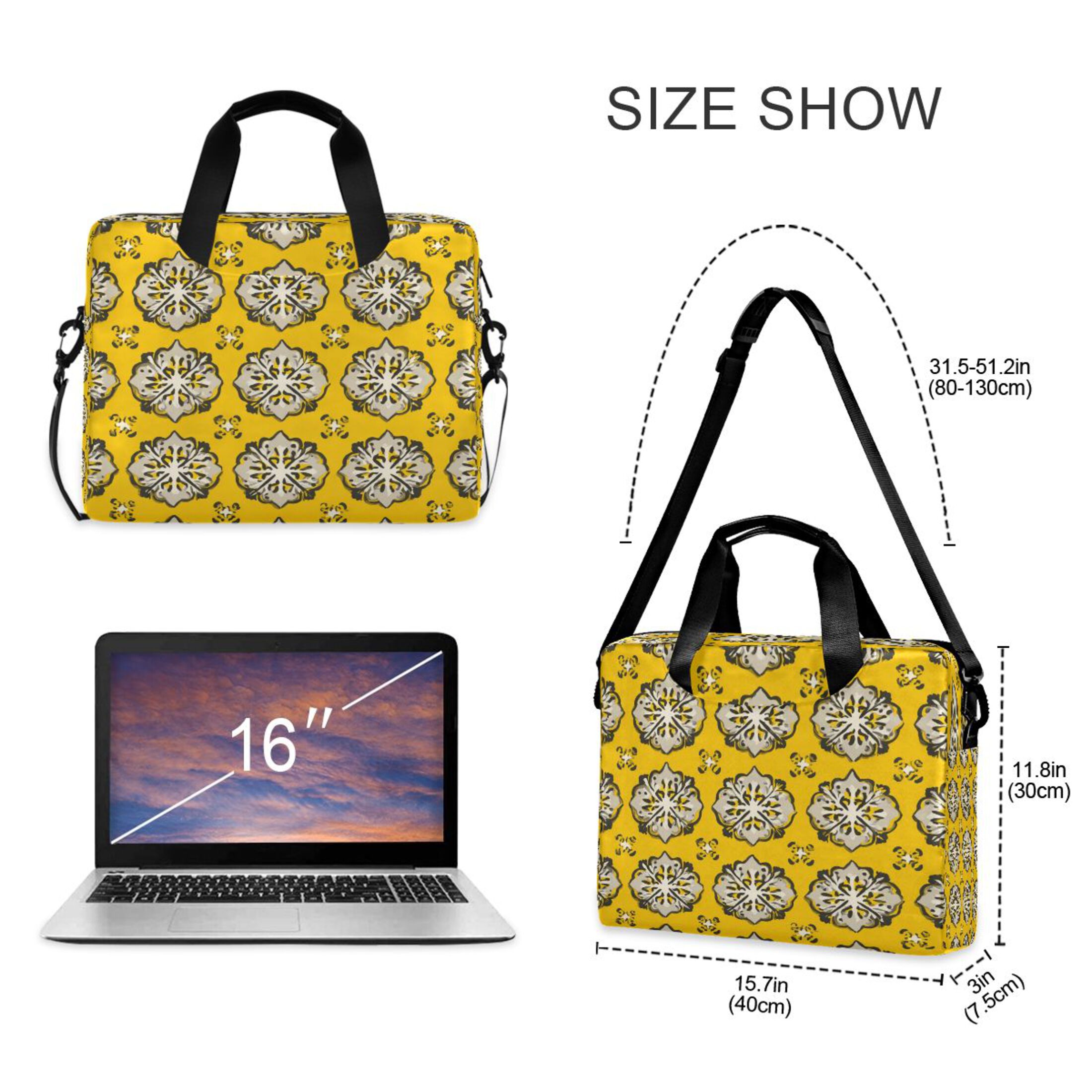 Laptop Bag Laptop Briefcase 15.7 x 3 x 11.8 Inches Laptop Bag Briefcases Laptop Storage Travel Laptop Bag Work Laptop Bag Yellow Pattern Seamless