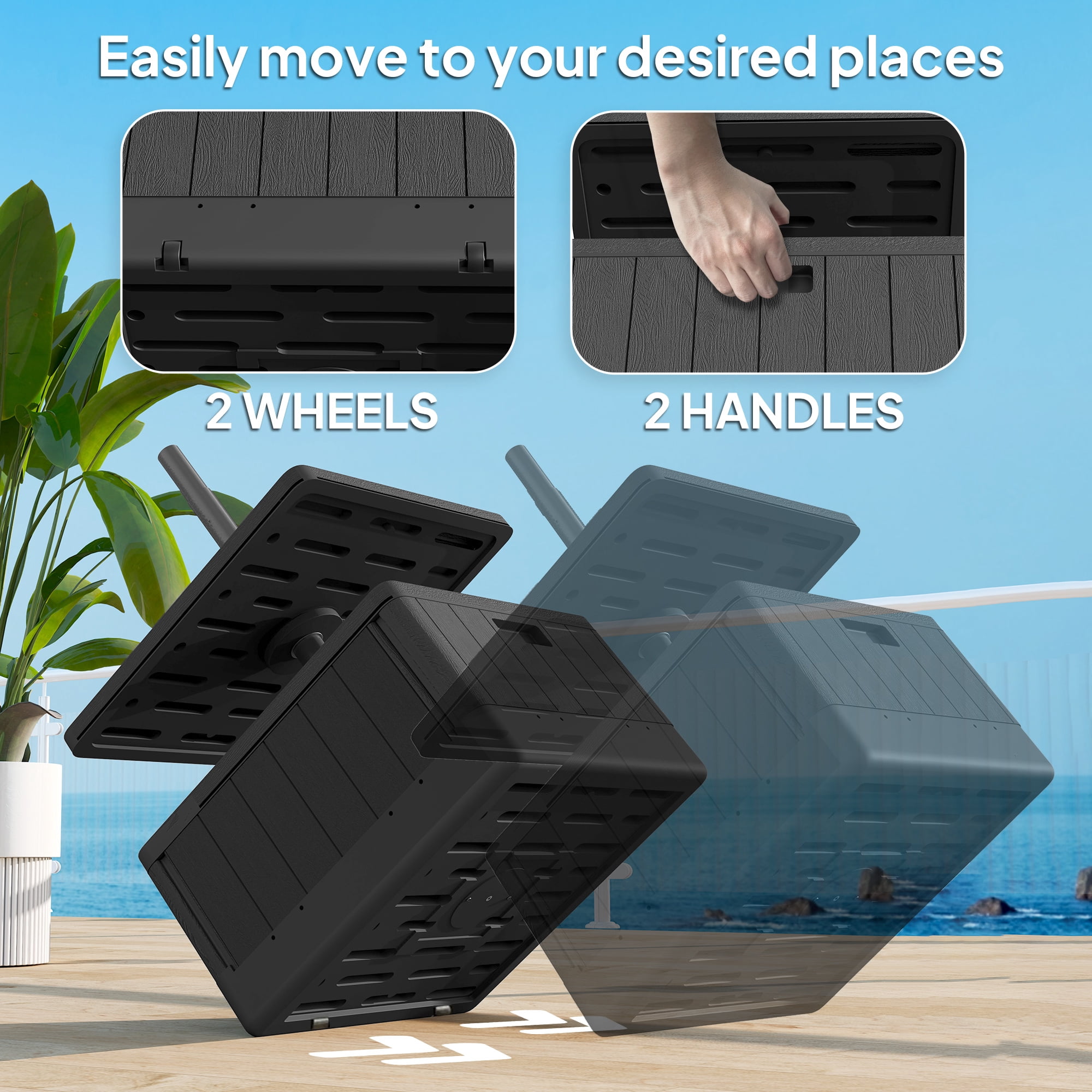 Outsunny Patio Umbrella Base with Table Tray, Heavy Duty Weighted Umbrella Stand with Wheels Handles, 176lbs with Stand Filling, Black