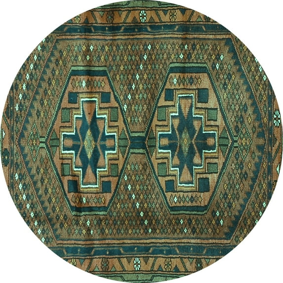 Ahgly Company Machine Washable Indoor Round Persian Turquoise Blue Traditional Area Rugs, 6' Round
