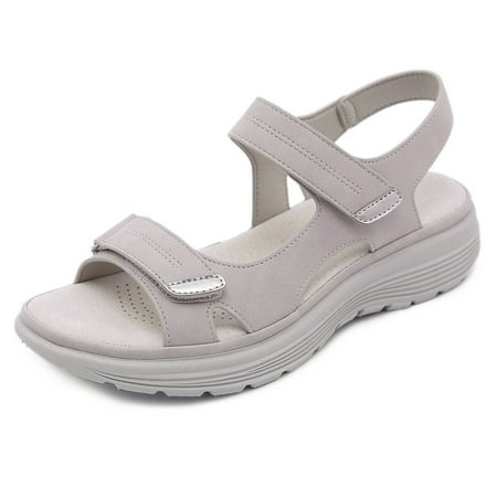 

Summer Leather Sandals for Women Sporty Wedge Lightweight Velcro Plus Size Slippers for Women