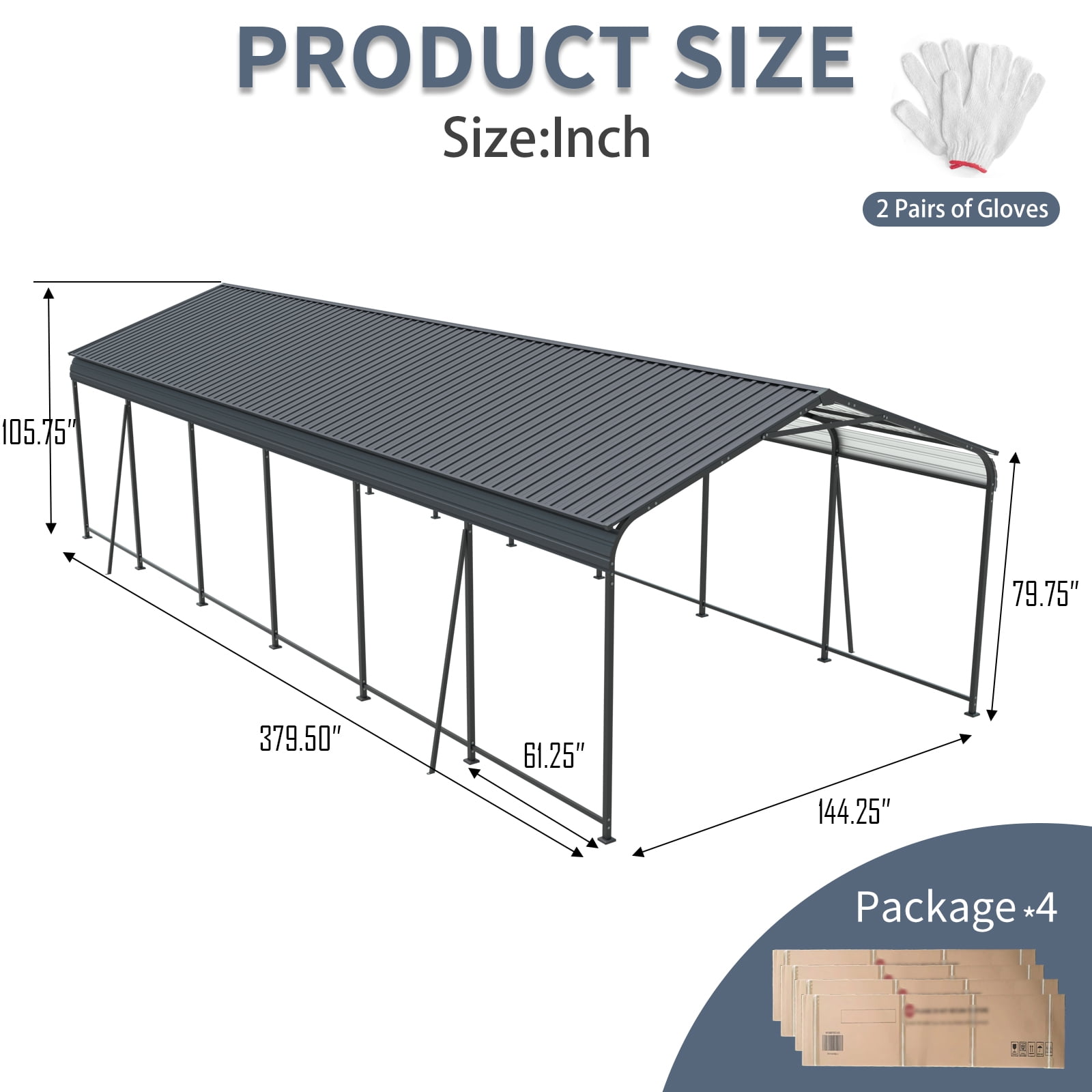 12 x 32 FT Heavy Duty Metal Carport – Galvanized Steel Carports Canopy & Frame, All-Weather Portable Car Garage Shelter for Car, Pickup Truck, RV, Boat, and Outdoor Storage (Charcoal)