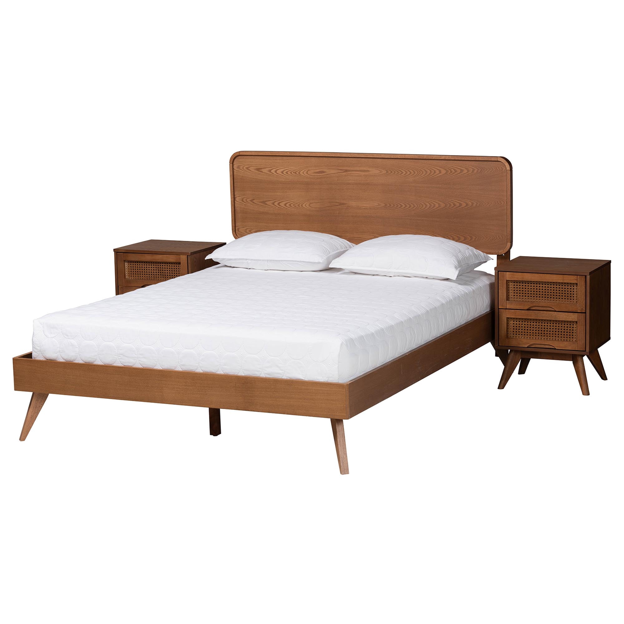 Baxton Studio Demeter Mid-Century Bedroom Set, 3-Piece, Walnut Brown