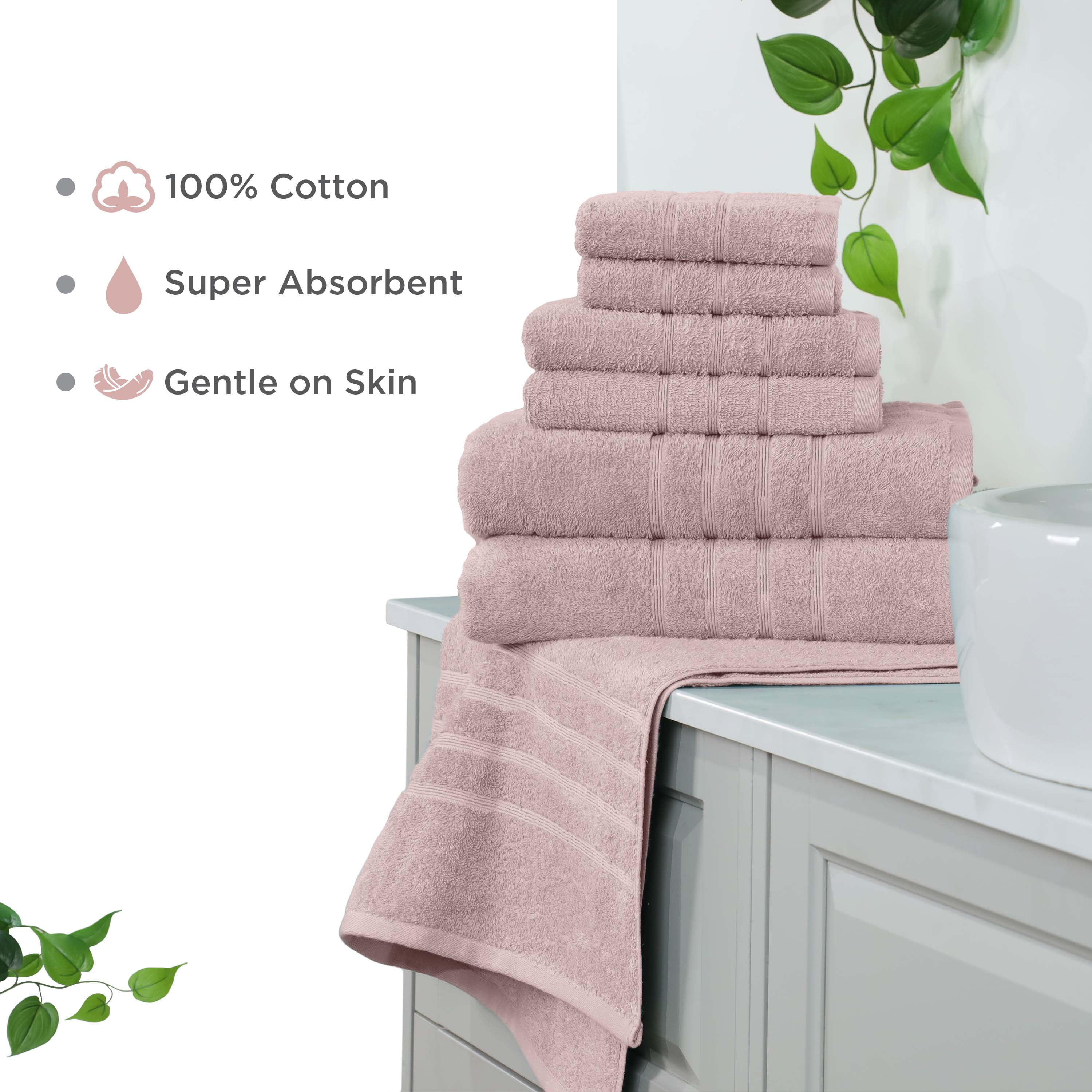 Martex 6-Piece Towel Set | 100% Cotton Soft & Absorbent Bath Towels | Crystal Pink