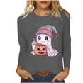 thumbnail image 2 of YUGYXL Women's Halloween Sweatshirts Pumpkin Ghost Graphic Long Sleeve Casual Crewneck Pullover Tunic Tops Gray XXL, 2 of 7
