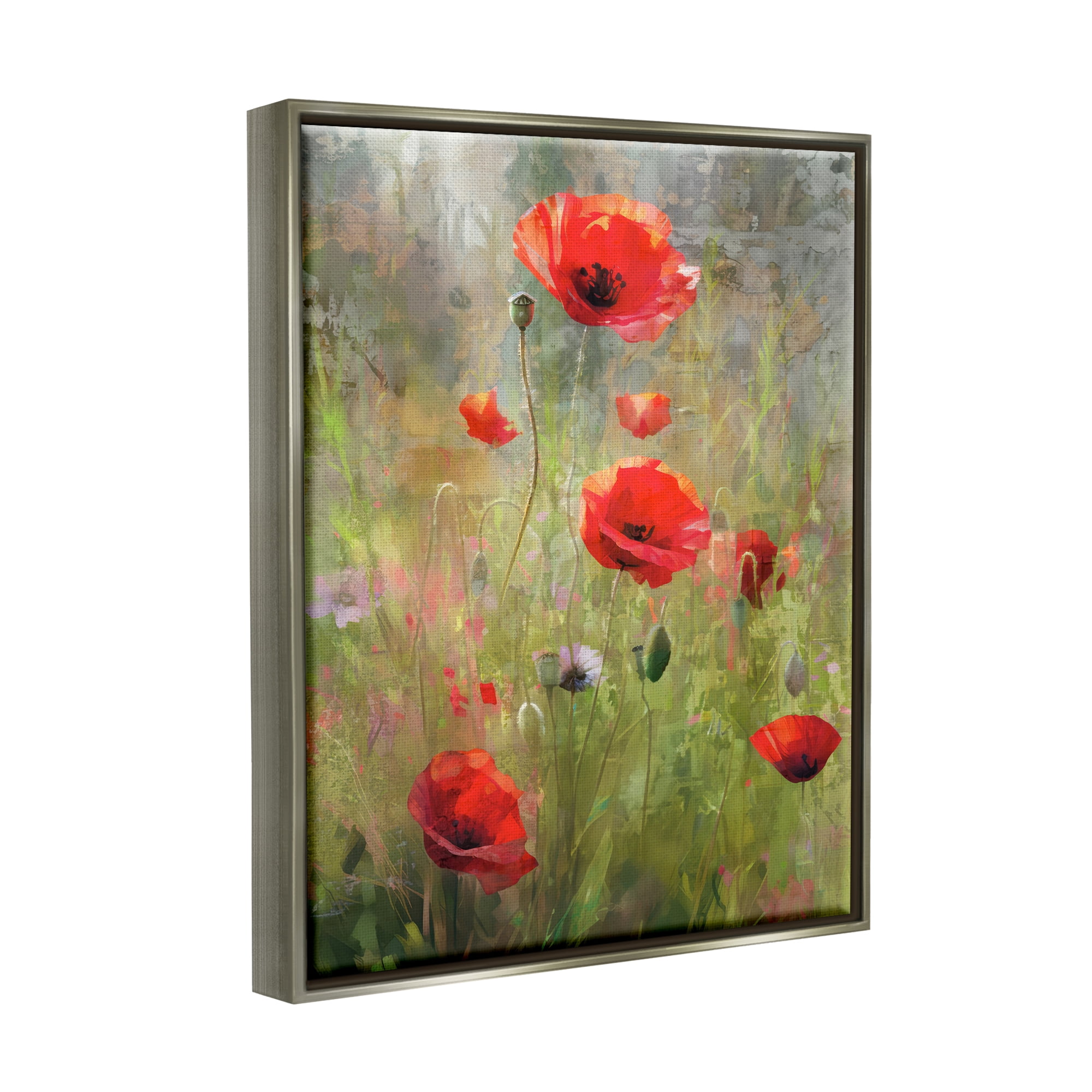 Stupell Industries Abstract Red Poppies Botanical & Floral Painting Gray Floater Framed Canvas Art Print Wall Art, 17 x 21