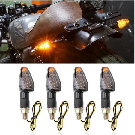 4PCS Motorcycle Turn Signals, 12V 14LED Motorcycle Blinker Amber Lamps, Motorbike LED Indicator Blinker Mini Stalk Arrow Front Rear Lights, Fit for Sports, Cruise Motorcycle