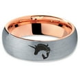 thumbnail image 2 of Tungsten Yin Yang Mythical Unicorns Band Ring 7mm Men Women Comfort Fit 18k Rose Gold Dome Brushed Gray Polished, 2 of 4