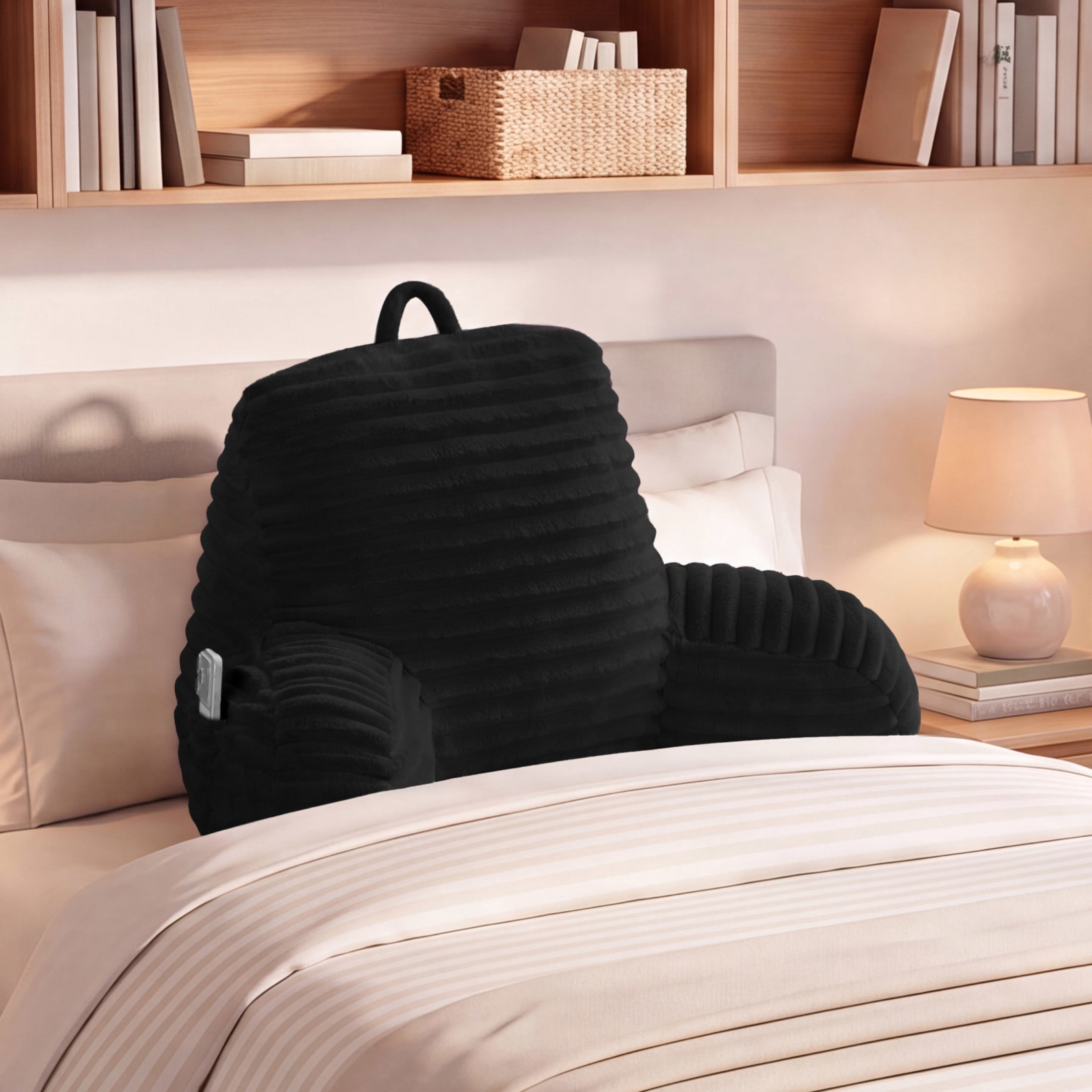 The Sheet Lab Ribbed Plush Backrest Pillow, Black, 30" x 17" x 17"