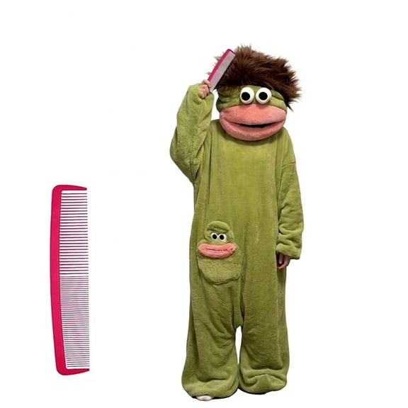 Big Mouth Monster Onesie Pajamas for Adults, Halloween Costumes Cute Plush Sleepwear, Soft Cozy Jumpsuit (with Comb) Green XL